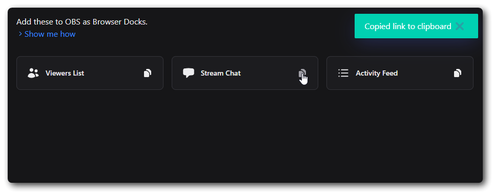 Copying the link to clipboard