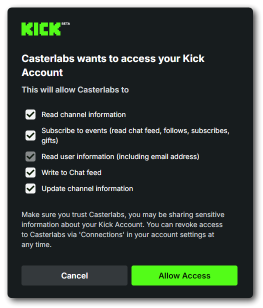 Kick Auth Screen