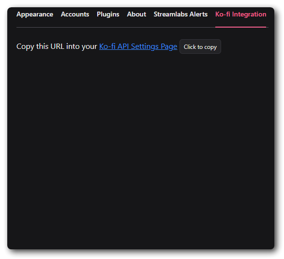 Ko-fi configuration page