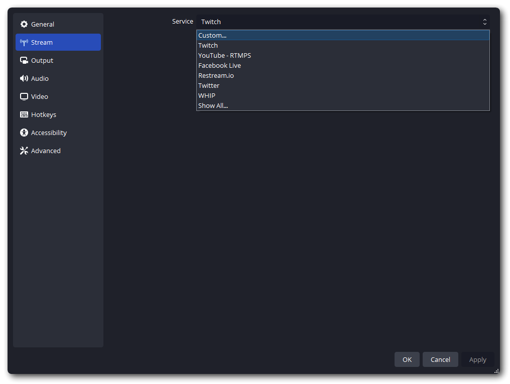 OBS Stream Server Selection