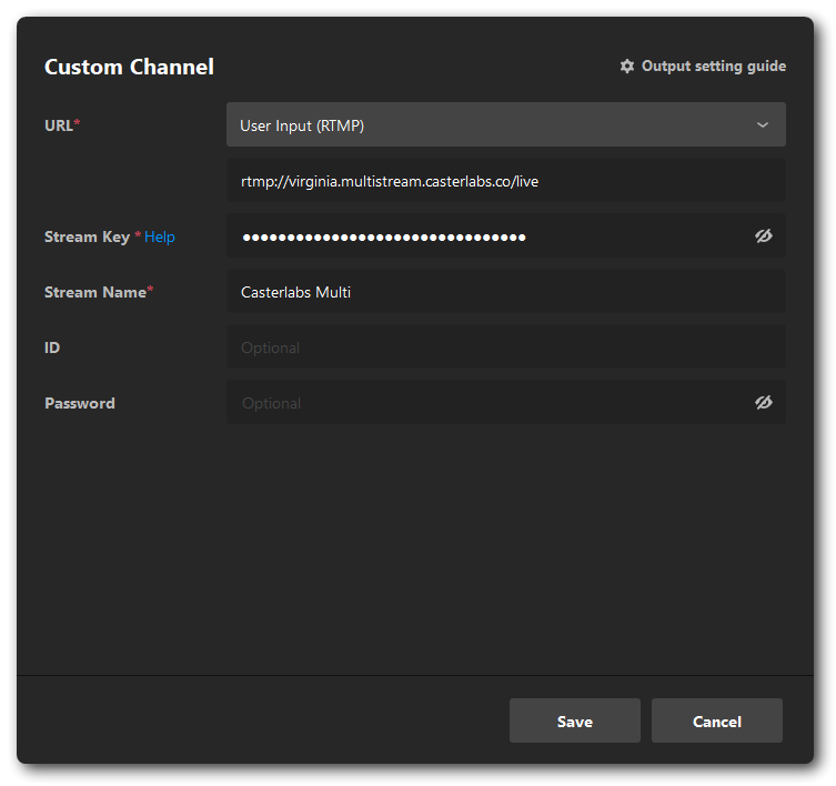PRISM RTMP Settings